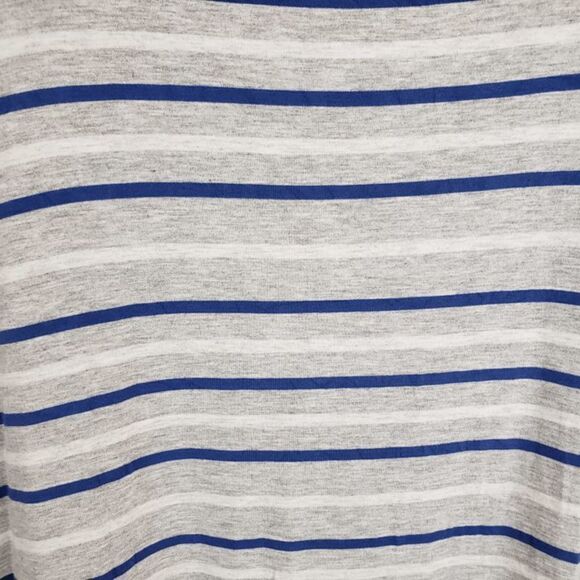LuLaRoe Gray Top Blue White Horizontal Stripes Scoop Neck Slits Extra Wide - Picture 6 of 7